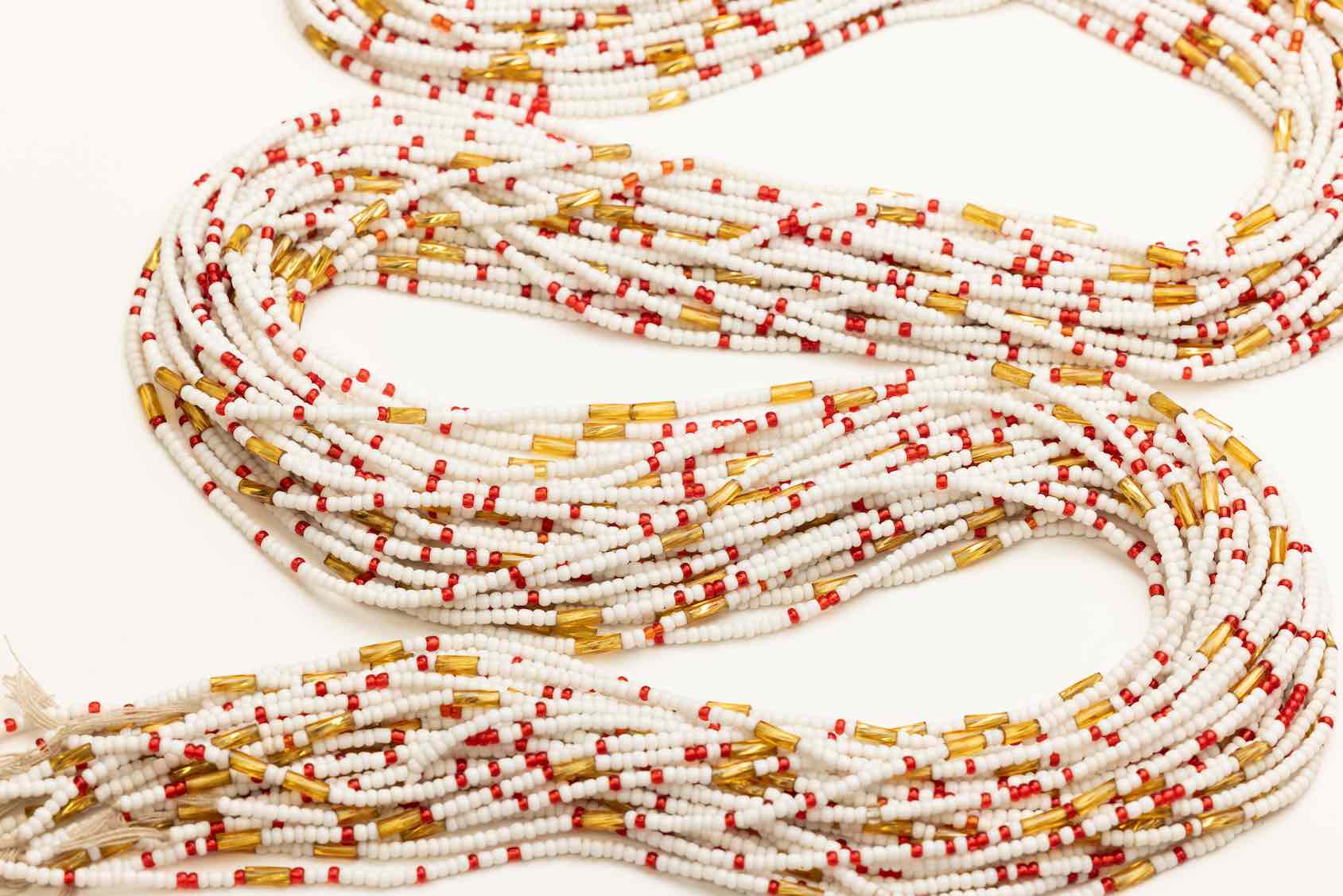 Queen's Crown - White Red & Gold Waist Beads